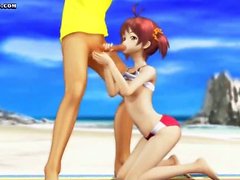 El hentai lindo a Teenie que juega con la polla en la playa