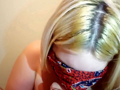 Blinded deepthroat fellatio, blindfolded handjob, blonde pov