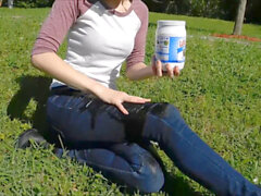 Wetlook Jeans, französisch Stiefel gangbang