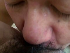 Hairy Asian moans while I destroy her slit