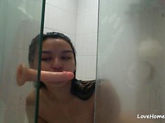 Asian Chick With Hairy Pussy Fuck Herself With A Dildo