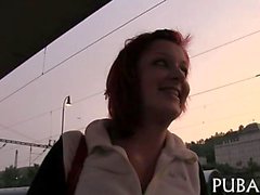 redhead babe is sucking so hard on the dick