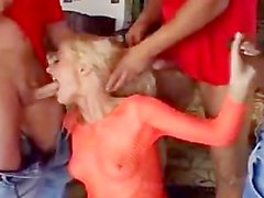 Younger & Blonde Gets Gangbanged By 15!