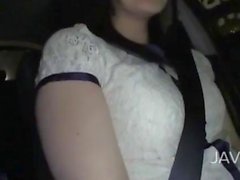 she is in the car and wears cute stockings