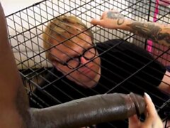 Milf toyed on cucks cage