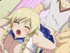 Большая boobed Anime блондинка становится хлопнул