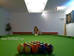 Killer girl4girl in shoes on billiards