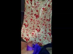 Cumming on Flowery Satin nightie