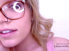 Hot Babe sucks big cock at audition wearing glasses