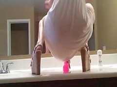 Bathroom fun with big pinky toy