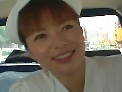 Cute japanese nurse gets horny in van took her clothes for fucking