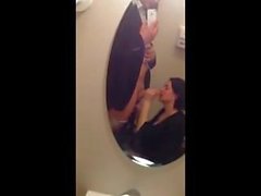 Wife sucks in public bathroom