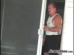Granny Fucks Sales Guy Outside In The Sun